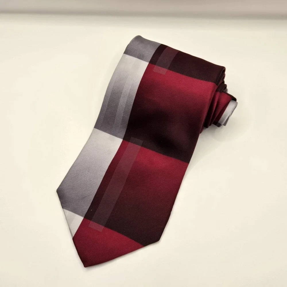 Palatina Mens Red‎ & Gray Silk Tie, 100% Imported Silk